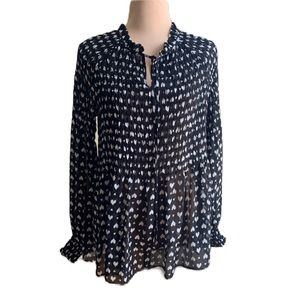 Rose+Olive Black long sleeve blouse white hearts and smocked.   Valentine